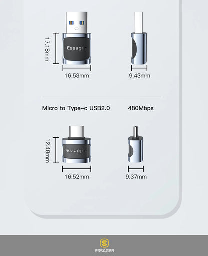 Essager USB 3.0 To Type C OTG Adapter USB A Type C Male To Micro Type C USB A Female Converter For Macbook Laptops Card Reader