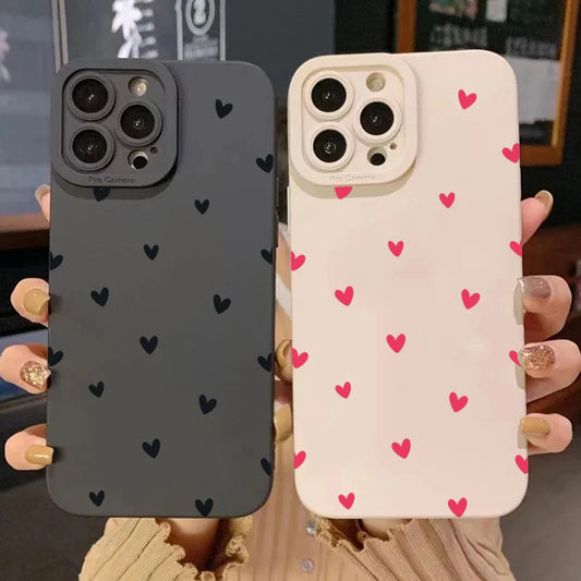 Black Love Heart Shockproof iPhone 16 Silicone Phone Case