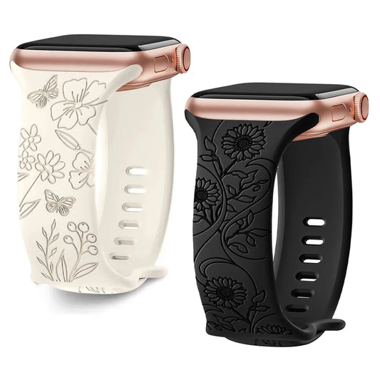Straps For Apple Watch Band Floral Engraved bracelet correa iwatch series 10 9 7 SE 6 8 Ultra
