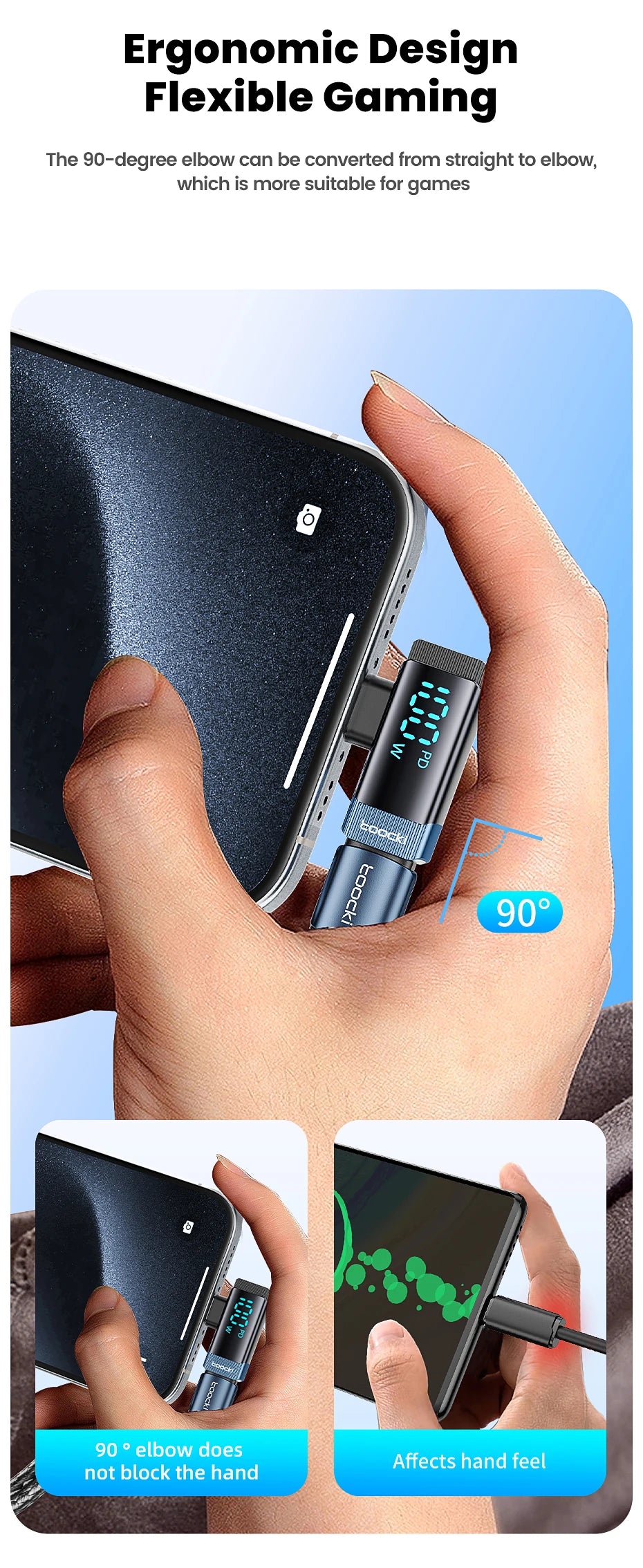 Toocki 90 Degree 100W Type C Adapter USB C Convertor OTG