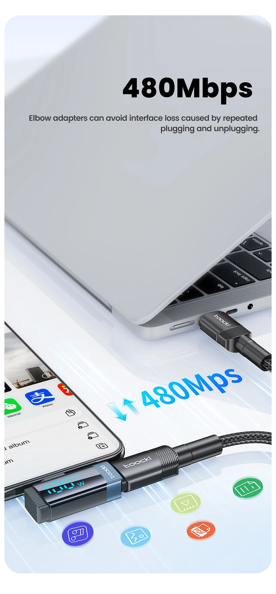 Toocki 90 Degree 100W Type C Adapter USB C Convertor OTG