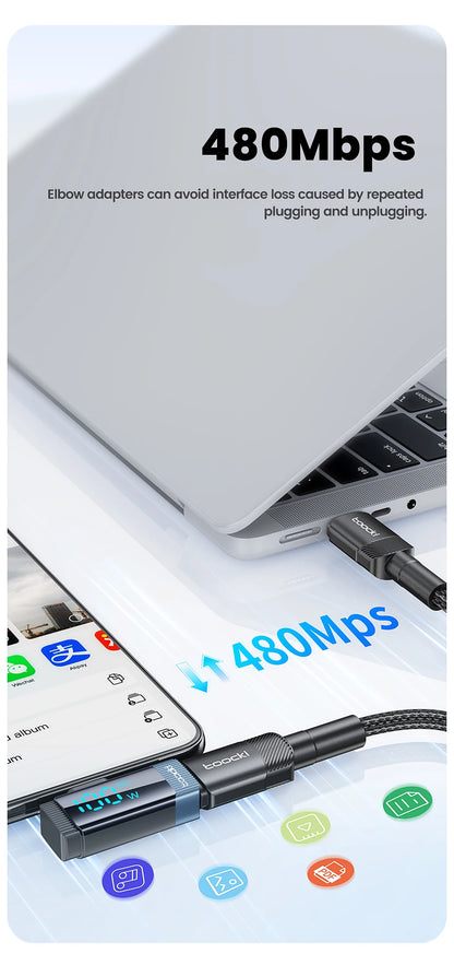 Toocki 90 Degree 100W Type C Adapter USB C Convertor OTG