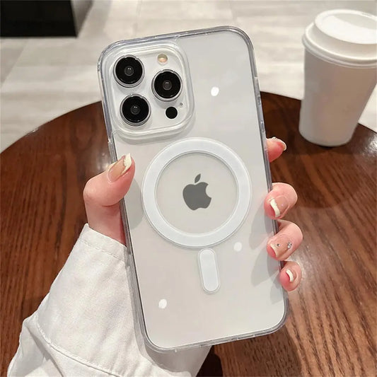 Transparent Magsafe Magnetic Case For iPhone 16 15 12 11 14 13 Pro Max Mini Plus Silicone Acrylic For Magsafe Cover Back Case